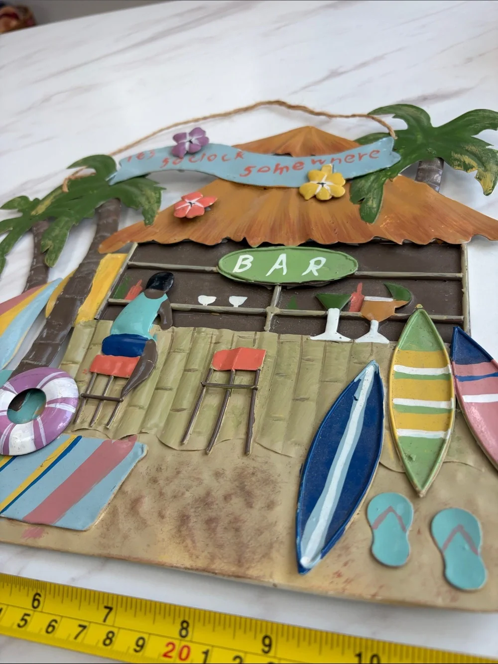 Tropical Tiki Hut 3D Metal Wall Art Hawaiian Beach Bar Parrothead Style Decor